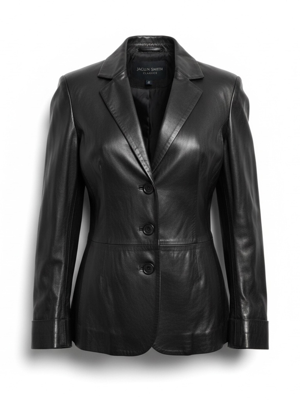 Jaclyn Smith Classic XL Black Genuine Leather Blazer Jacket Button Front Y2K